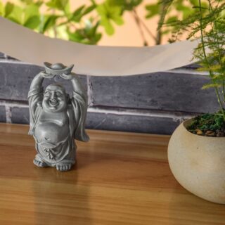Statuette Bouddha Rieur Grise – Image 7