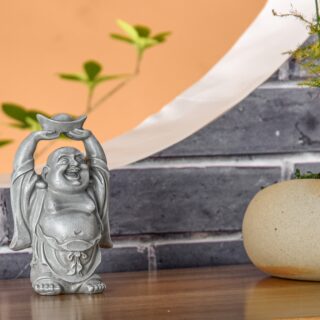 Statuette Bouddha Rieur Grise – Image 6