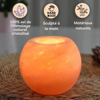 Bougeoir en Cristal de Sel Himalaya Sphère 900g
