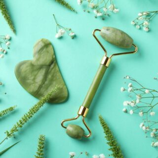 Duo Gua Sha jade vert + Rouleau Jade Vert