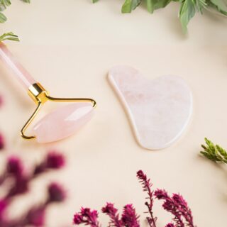 Duo Gua Sha Quartz Rose + Rouleau Quartz Rose