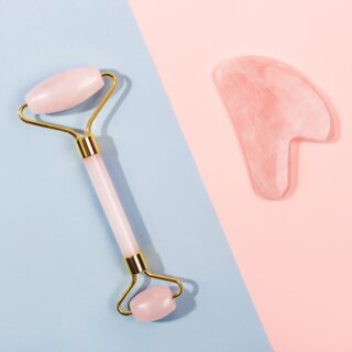 Duo Gua Sha Quartz Rose + Rouleau Quartz Rose