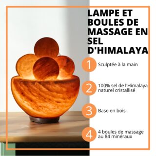 Lampe avec 4 boules de massage en Sel d’Himalaya 2 kg