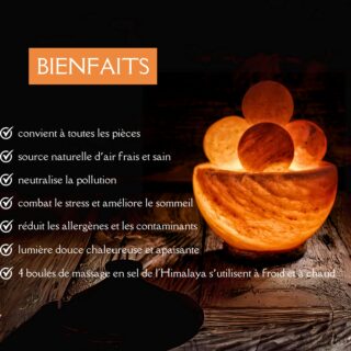 Lampe avec 4 boules de massage en Sel d’Himalaya 2 kg