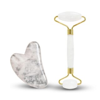 Duo Gua Sha Cristal de Roche + Rouleau Jade Blanc