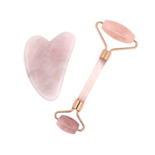 Duo Gua Sha Quartz Rose + Rouleau Quartz Rose