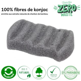 Zéro Déchet Éponge Konjac XL Corps au Charbon de Bambou – VRAC