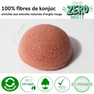 Zéro Déchet Éponge Konjac Pour Visage à l’Argile Rouge – VRAC